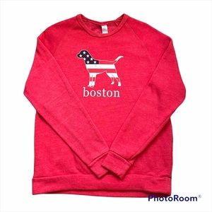 3/$25 American Flag Boston Dog Graphic Crewneck Sweatshirt Faded Red Woman’s XL